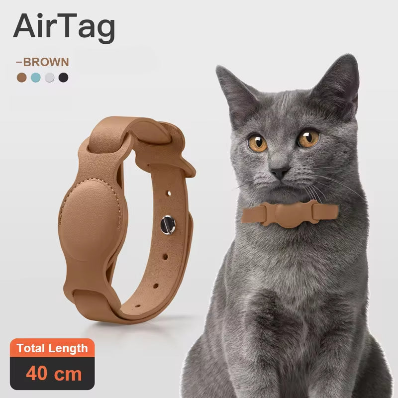 New Leather Pet Adjustable Collar for Apple Airtag Location Tracker.