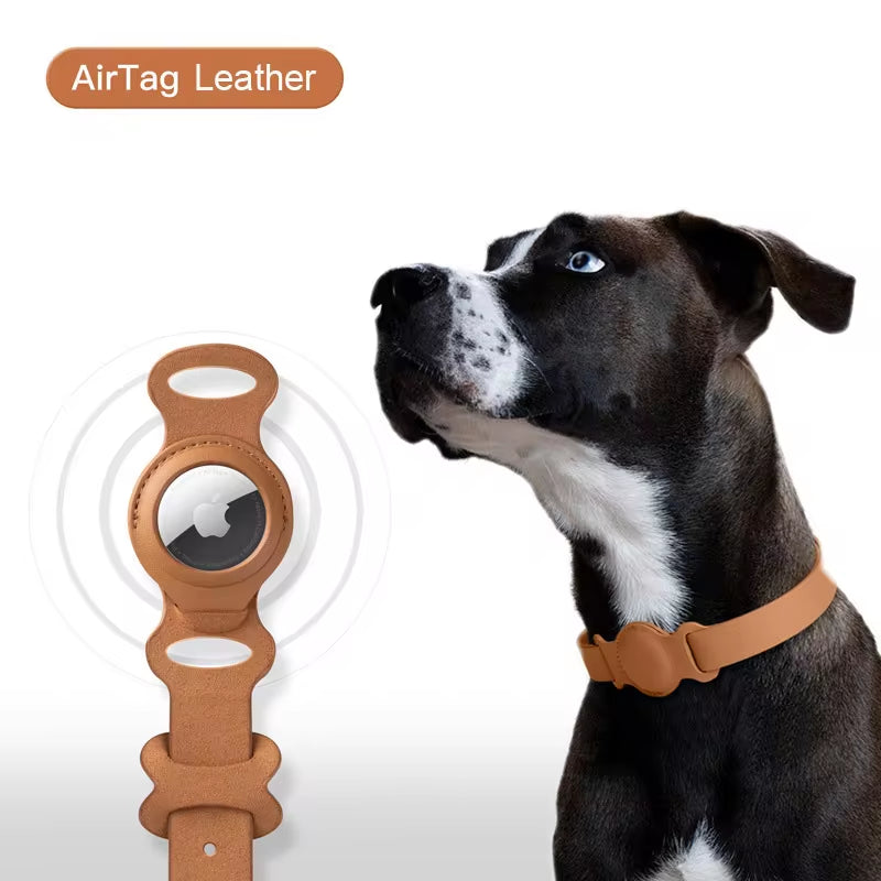 New Leather Pet Adjustable Collar for Apple Airtag Location Tracker.